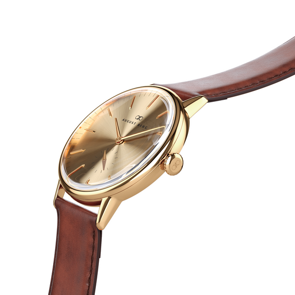 August Berg Shine Gold Watch With Dark Brown Leather Strap