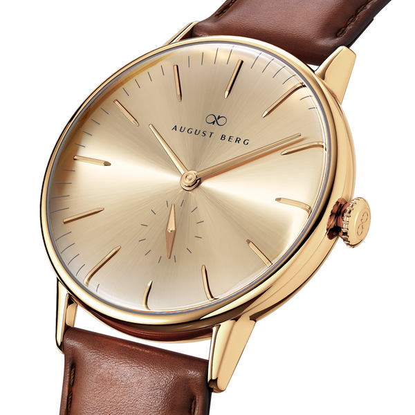 August Berg Shine Gold Watch With Dark Brown Leather Strap
