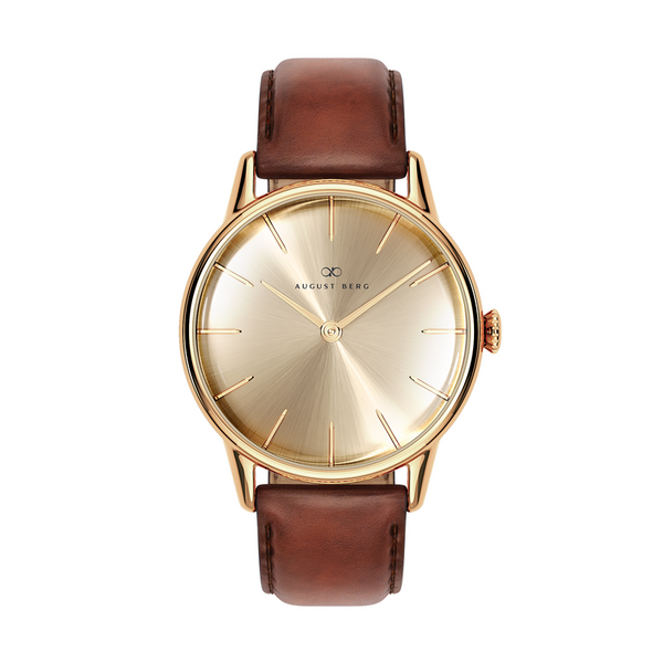 August Berg Shine Gold Watch With Dark Brown Leather Strap