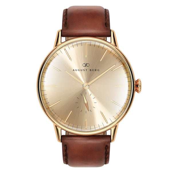 august berg Shine Gold Watch With Dark Brown Leather Strap