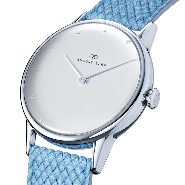 August Berg Silver Classic Dot Sky Blue Perlon Wrist Watch | August Berg