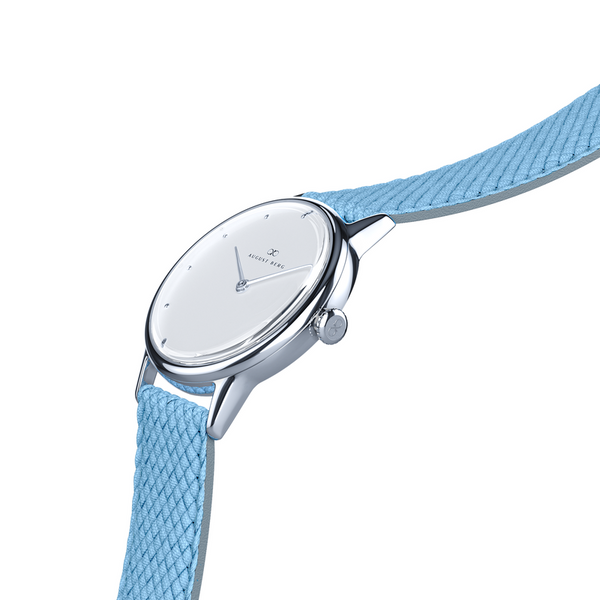 August Berg Silver Classic Dot Sky Blue Perlon Wrist Watch | August Berg