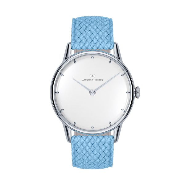 august berg Silver Classic Dot Sky Blue Perlon Wrist Watch | August Berg