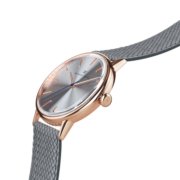 August Berg Simply Rose Gold Watch With Grey Perlon Strap