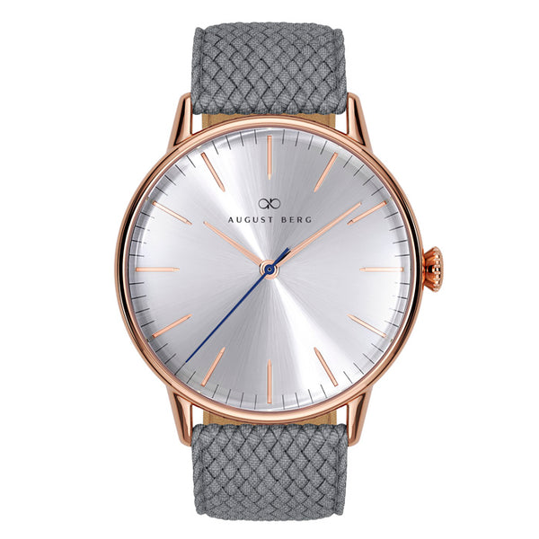 august berg Simply Rose Gold Watch With Grey Perlon Strap