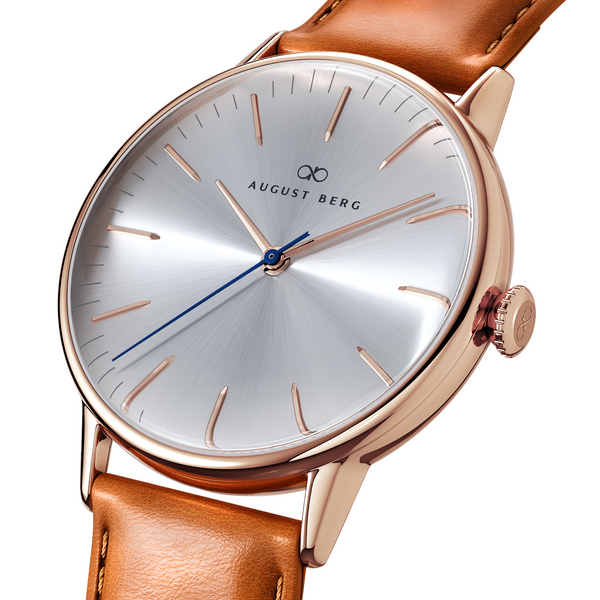 August Berg Simply Rose Gold Watch With Light Brown Strap