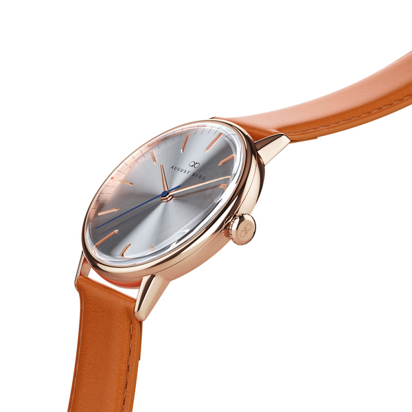 August Berg Simply Rose Gold Watch With Light Brown Strap