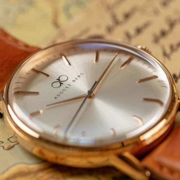 August Berg Simply Rose Gold Watch With Light Brown Strap