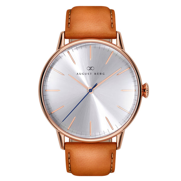 august berg Simply Rose Gold Watch With Light Brown Strap