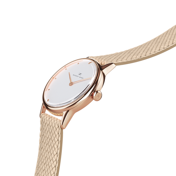 August Berg Simply Rose Gold Watch With Sand Cream Strap