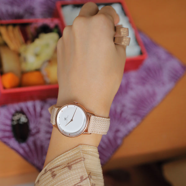 August Berg Simply Rose Gold Watch With Sand Cream Strap
