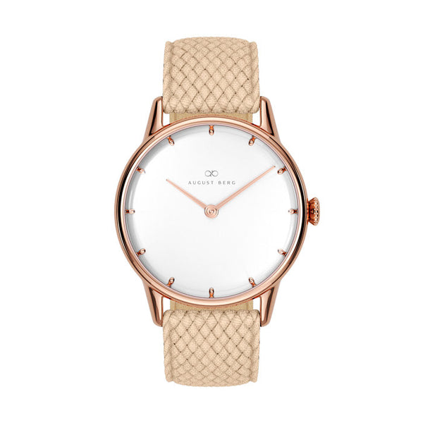 august berg Simply Rose Gold Watch With Sand Cream Strap