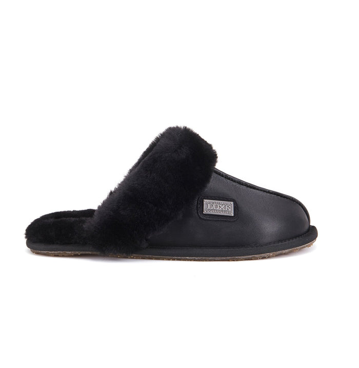 australia luxe CLOSED MULE SATIN BLACK