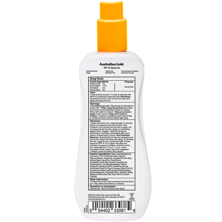 Australian Gold SPF 30 Spray Gel 8 Fl Oz