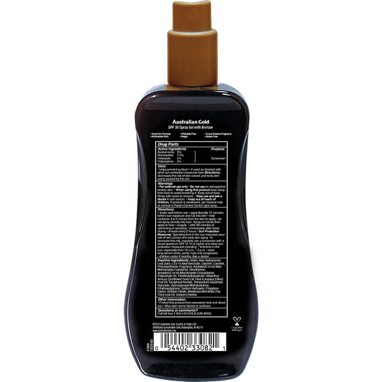 Australian Gold SPF 30 Spray Gel Bronzer 8 Fl Oz