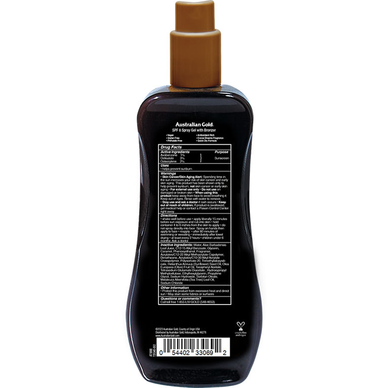 Australian Gold SPF 8 Spray Gel Bronzer 8 Fl Oz