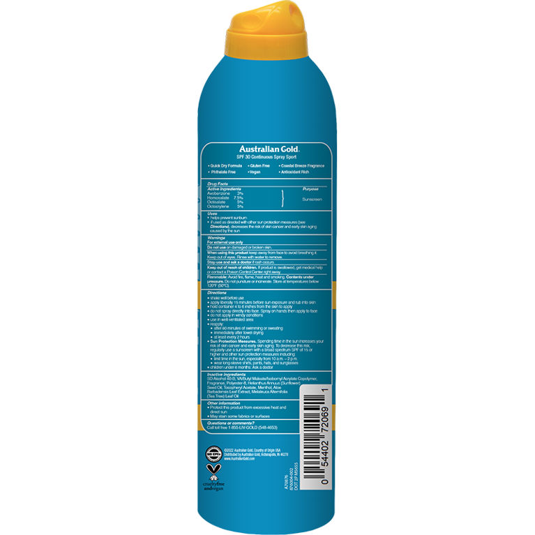 Australian Gold SPF 30 Cont Spray Sport Ultra Chill 6oz