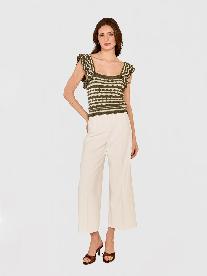 Autumn Cashmere 2-Tone Tank W/ Flutter Sleeves In Algae/Hemp