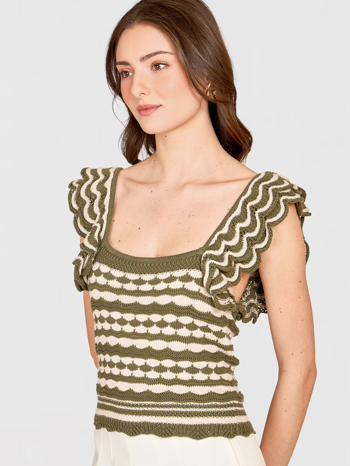 Autumn Cashmere 2-Tone Tank W/ Flutter Sleeves In Algae/Hemp