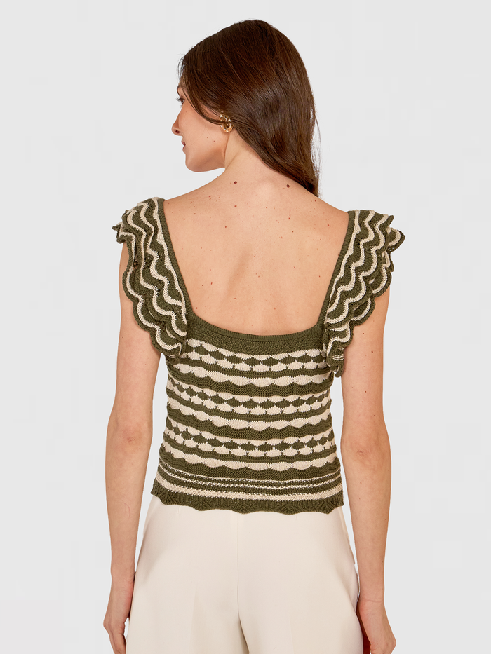 Autumn Cashmere 2-Tone Tank W/ Flutter Sleeves In Algae/Hemp