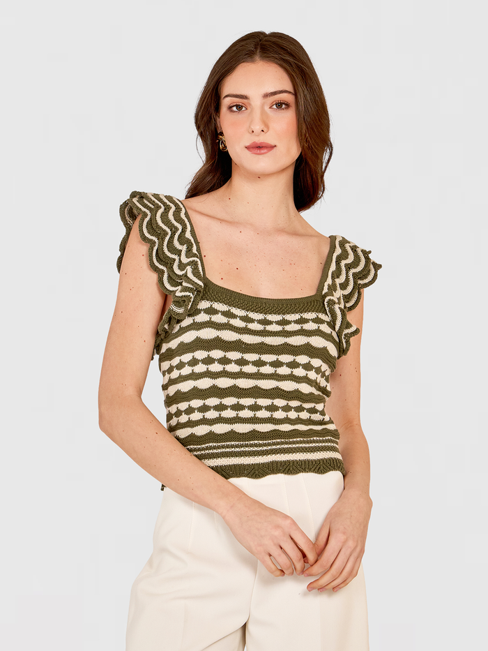 autumn cashmere 2-Tone Tank w/ Flutter Sleeves in Algae/Hemp