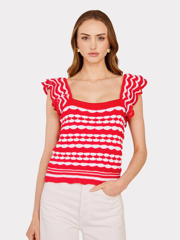 autumn cashmere 2-Tone Tank w/ Flutter Sleeves in Pimento/Bleach White