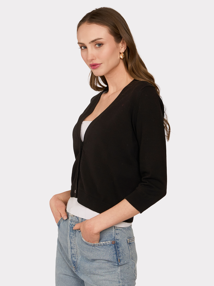 Autumn Cashmere 3/4 Sleeve V-Neck Baby Cardigan In Black