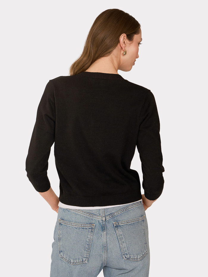 Autumn Cashmere 3/4 Sleeve V-Neck Baby Cardigan In Black