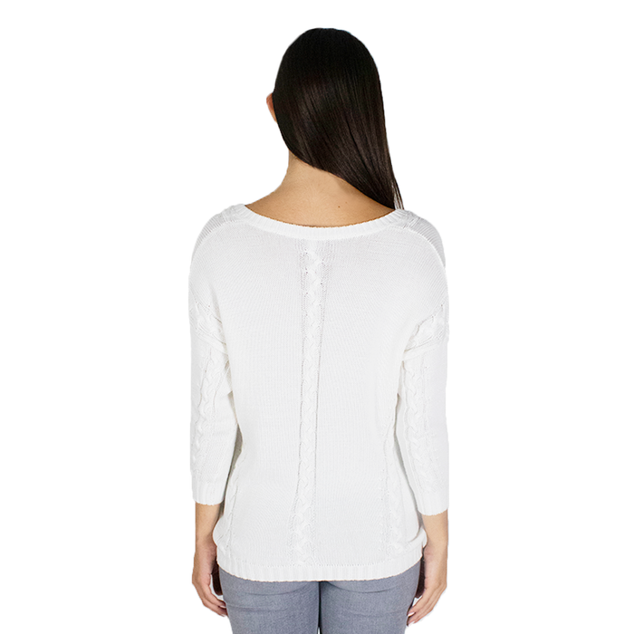 Autumn Cashmere Angled Cable V-Neck In Bleach White