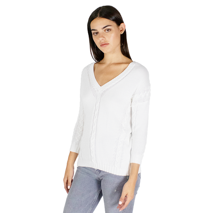 Autumn Cashmere Angled Cable V-Neck In Bleach White