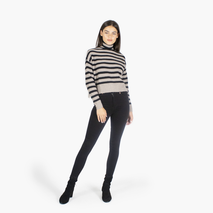 Autumn Cashmere 6 Ply Cropped Striped Shaker Mock
