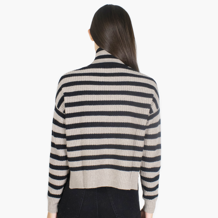 Autumn Cashmere 6 Ply Cropped Striped Shaker Mock