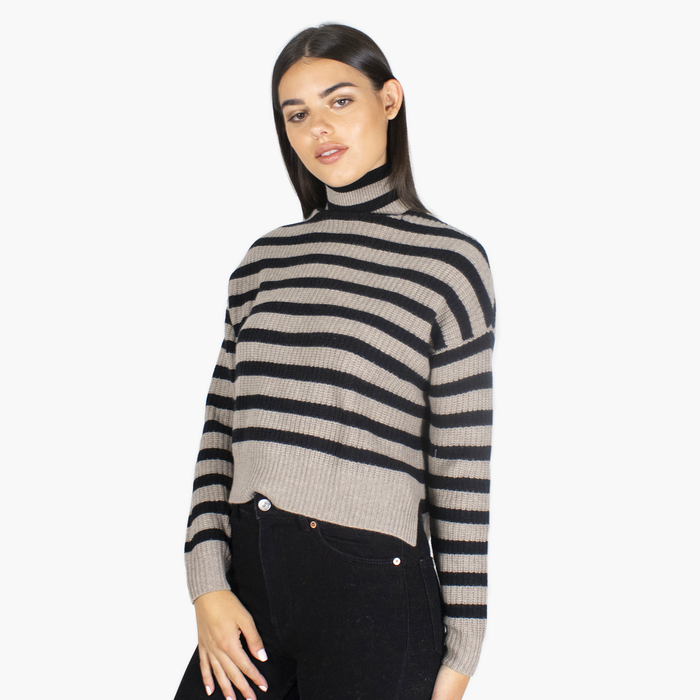 Autumn Cashmere 6 Ply Cropped Striped Shaker Mock