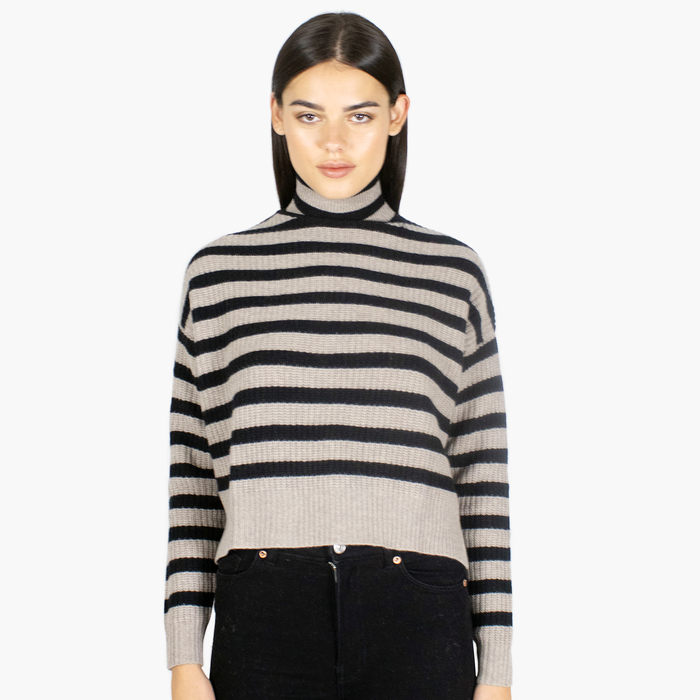 autumn cashmere 6 Ply Cropped Striped Shaker Mock