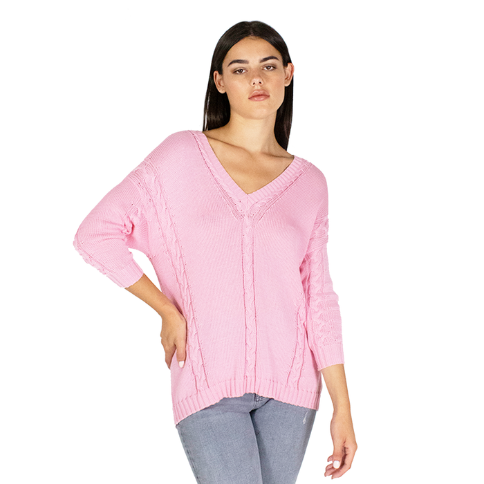 Autumn Cashmere Angled Cable V-Neck In Dogwood