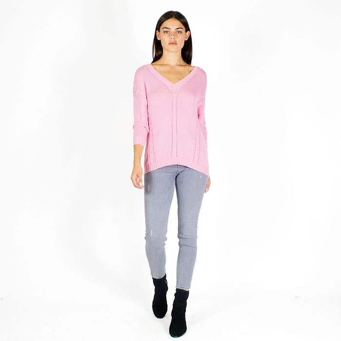 Autumn Cashmere Angled Cable V-Neck In Dogwood