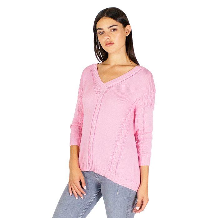 Autumn Cashmere Angled Cable V-Neck In Dogwood