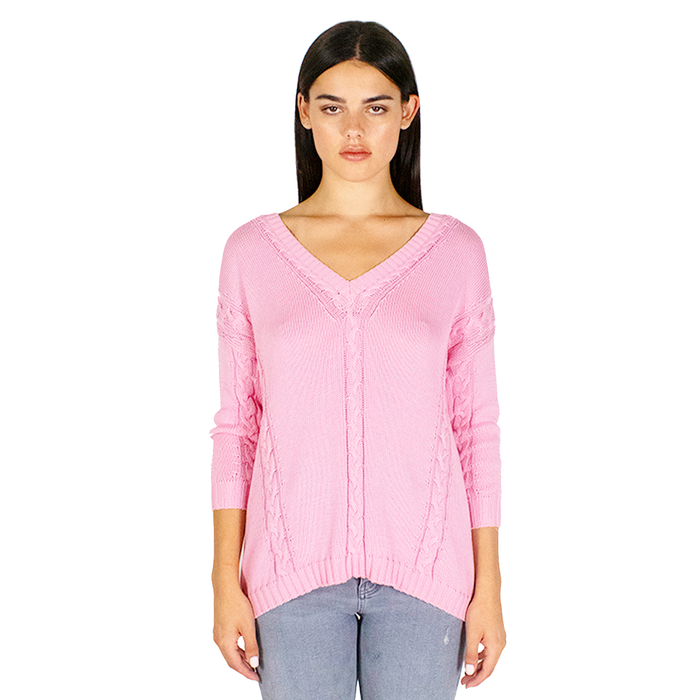autumn cashmere Angled Cable V-Neck in Dogwood
