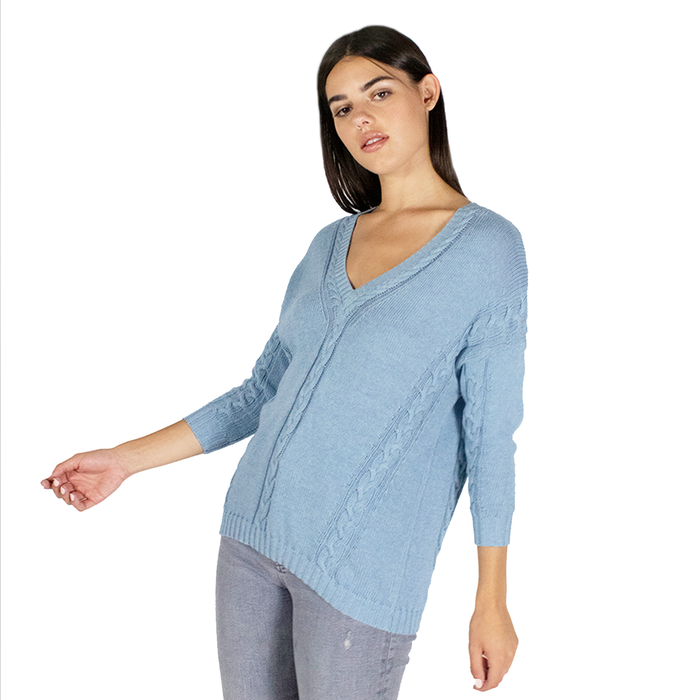 Autumn Cashmere Angled Cable V-Neck In Stonewash