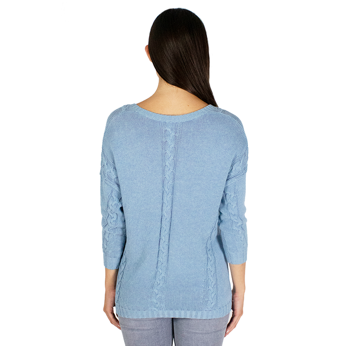 Autumn Cashmere Angled Cable V-Neck In Stonewash