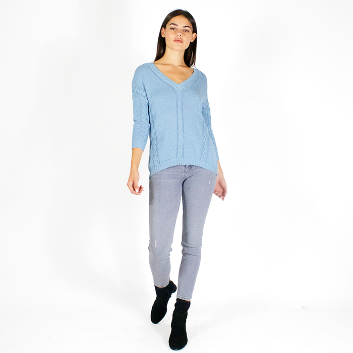 Autumn Cashmere Angled Cable V-Neck In Stonewash