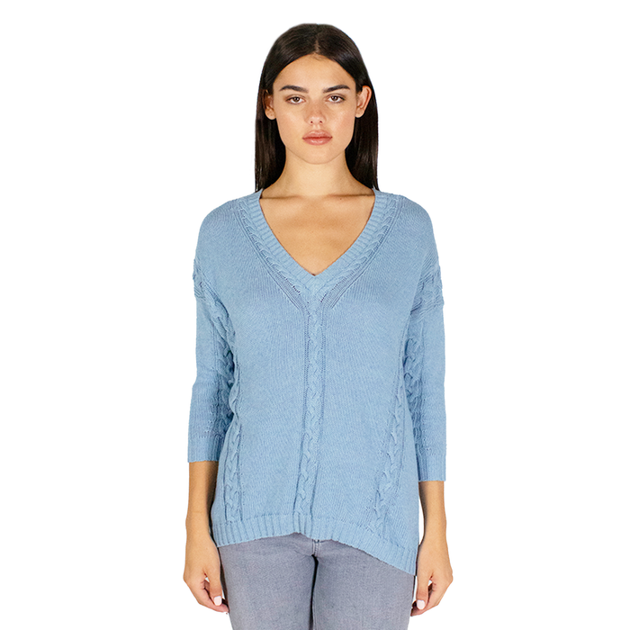 autumn cashmere Angled Cable V-Neck in Stonewash