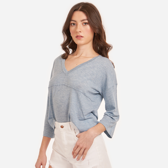 Autumn Cashmere Bell Sleeve V W/ Seamed Yoke