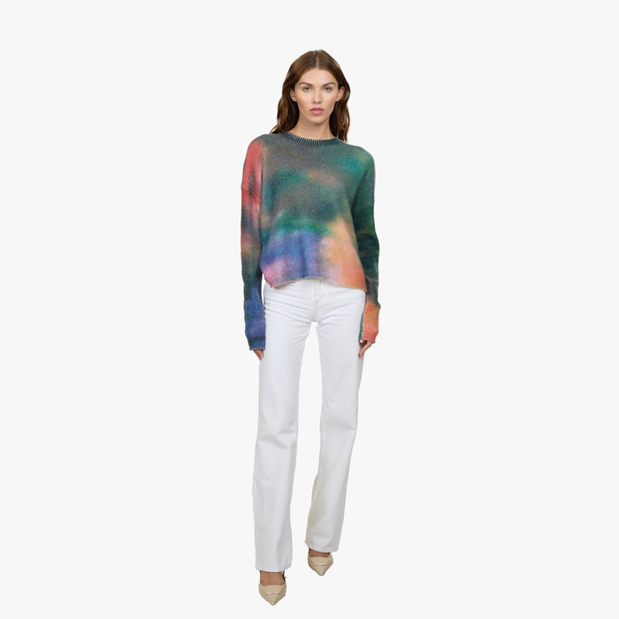 Autumn Cashmere Blotch Print Boxy Raw Edge Crew