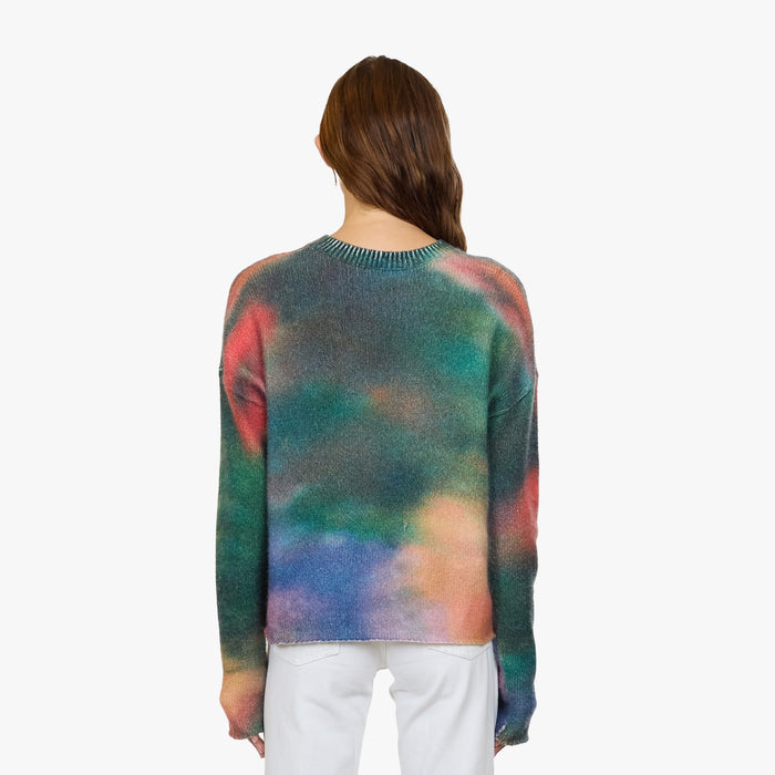 Autumn Cashmere Blotch Print Boxy Raw Edge Crew