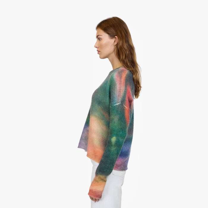 Autumn Cashmere Blotch Print Boxy Raw Edge Crew