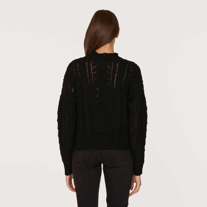 Autumn Cashmere Blouson Sleeve Cable Crew In Black