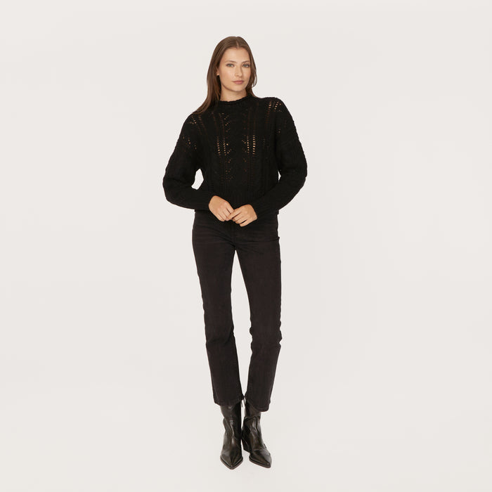 Autumn Cashmere Blouson Sleeve Cable Crew In Black