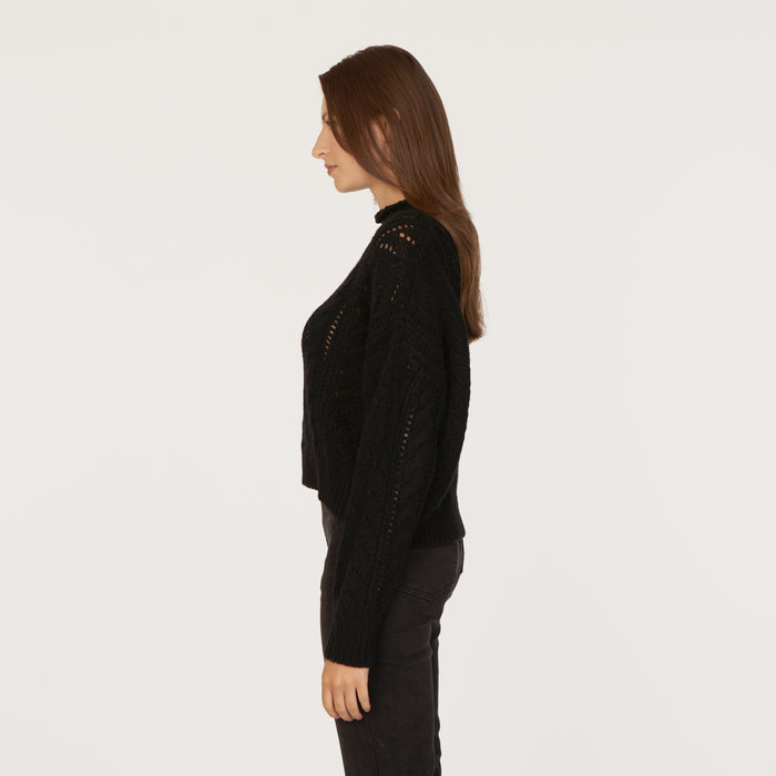 Autumn Cashmere Blouson Sleeve Cable Crew In Black