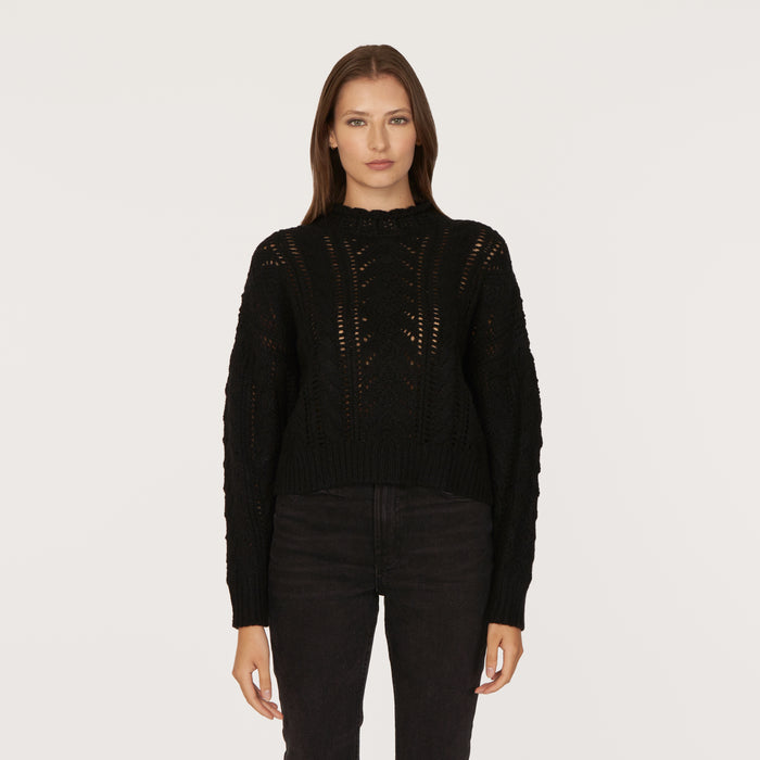 autumn cashmere Blouson Sleeve Cable Crew in Black